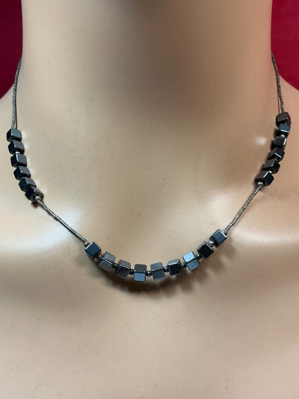 Liquid Silver Necklace with Cubed Beads. 17 inches long